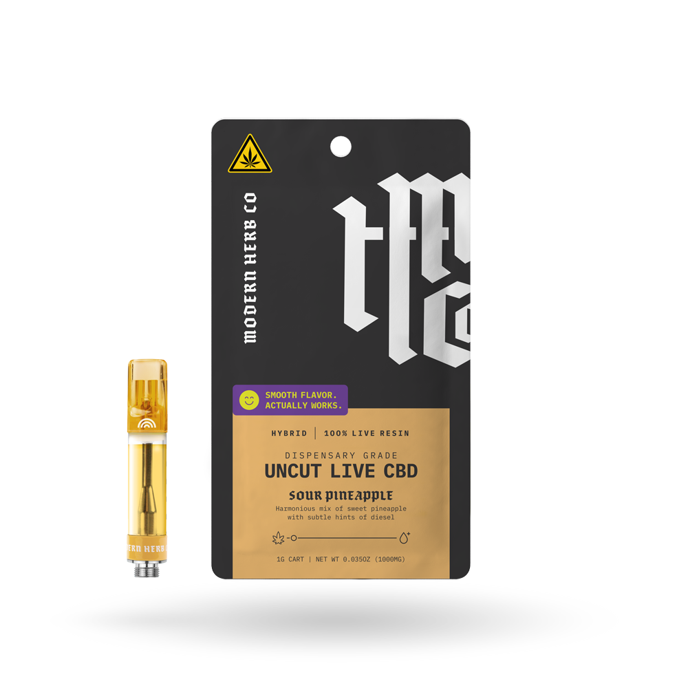 Live CBD Uncut Vape Cartridge, Sour Pineapple (Hybrid), 1g