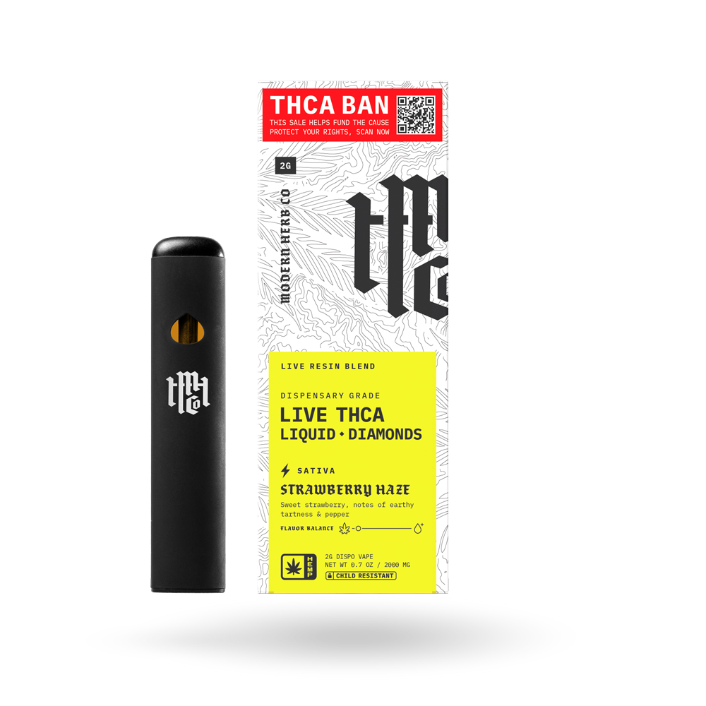 THCa Disposable Live Resin Liquid Diamonds: Strawberry Haze (Sativa) - 2g