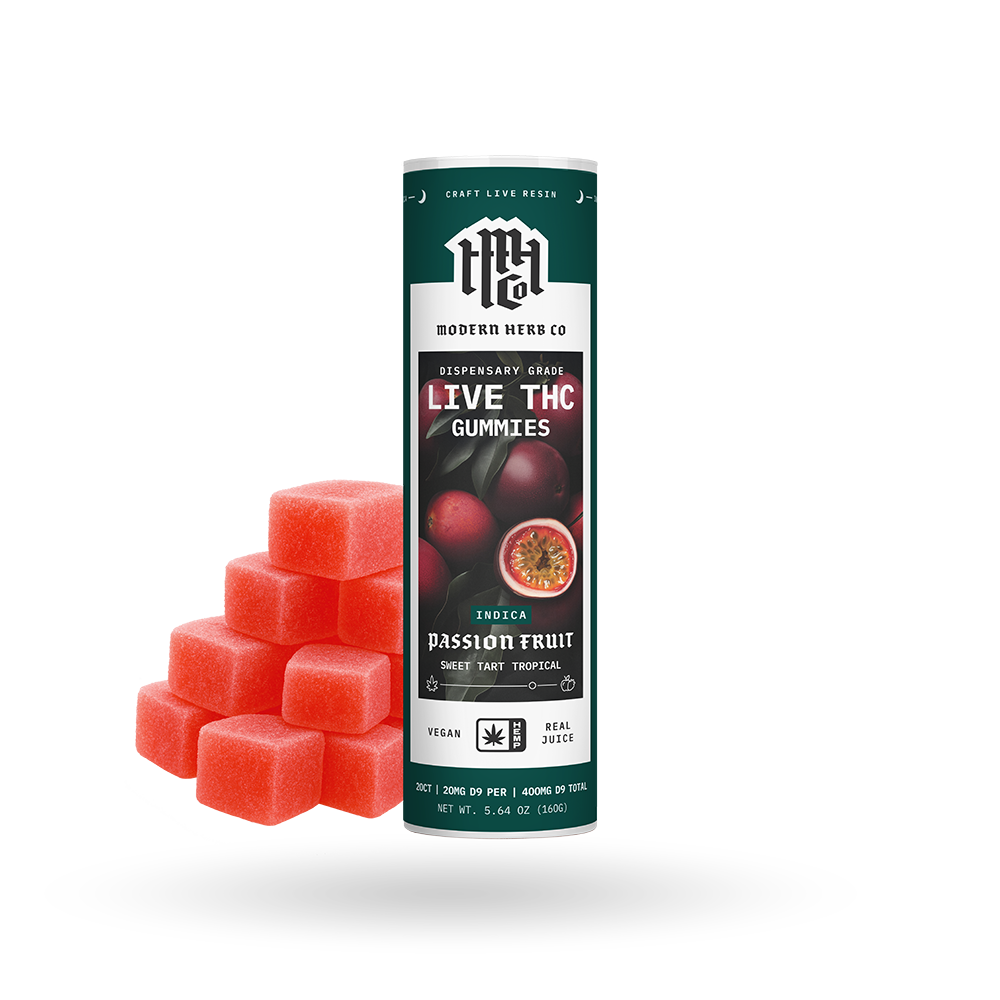 Live D9 THC Gummies: Passion Fruit (Indica), 20ct
