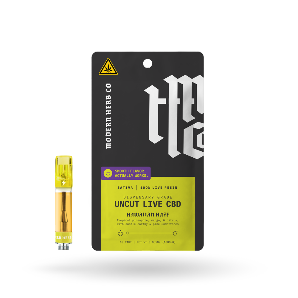 Live CBD Uncut Vape Cartridge, Hawaiian Haze (Sativa), 1g