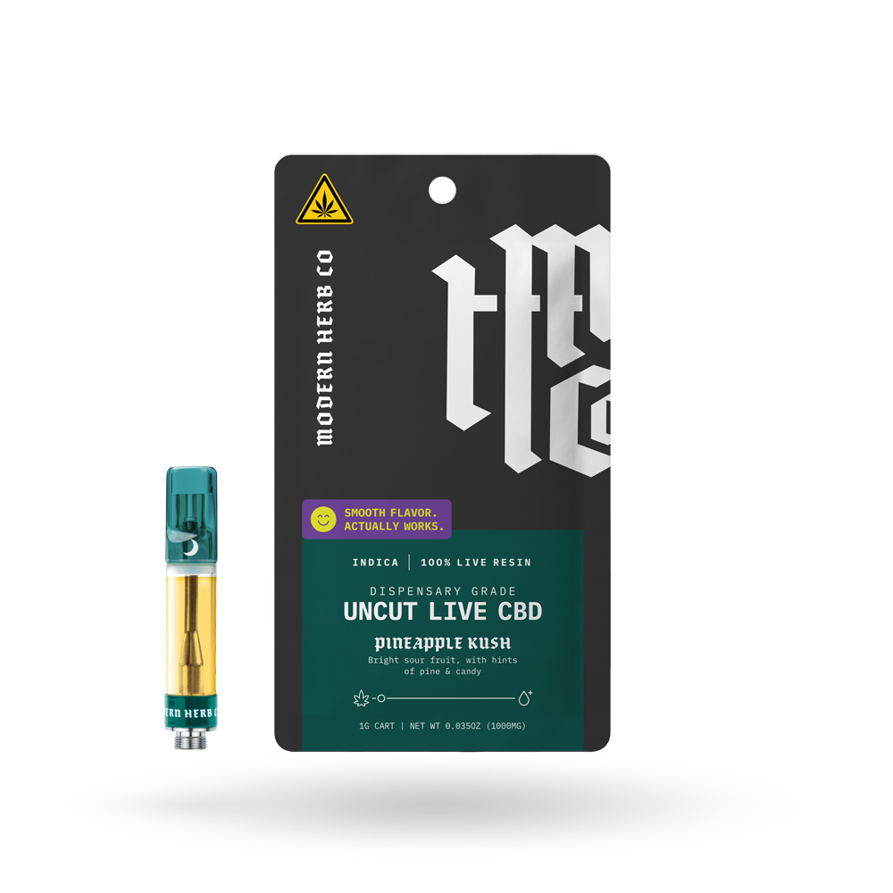 Live CBD Uncut Vape Cartridge, Pineapple Kush (Indica), 1g