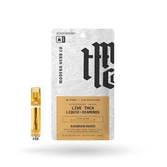 THCa Vape Cartridge Live Resin Liquid Diamonds: Rainbow Runtz (Hybrid)