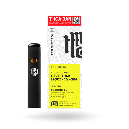 THCa Disposable Live Resin Liquid Diamonds: Sour Diesel (Sativa) - 1g