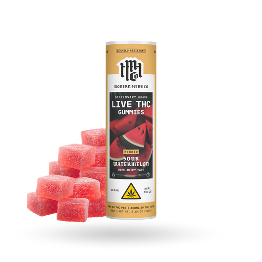 Live Resin D9 THC Gummies: Sour Watermelon (Hybrid), 20ct