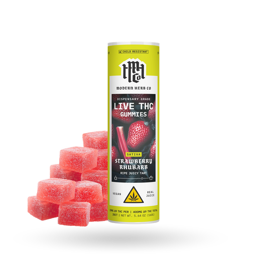 Live Resin D9 THC Gummies: Strawberry Rhubarb (Sativa) - 20ct