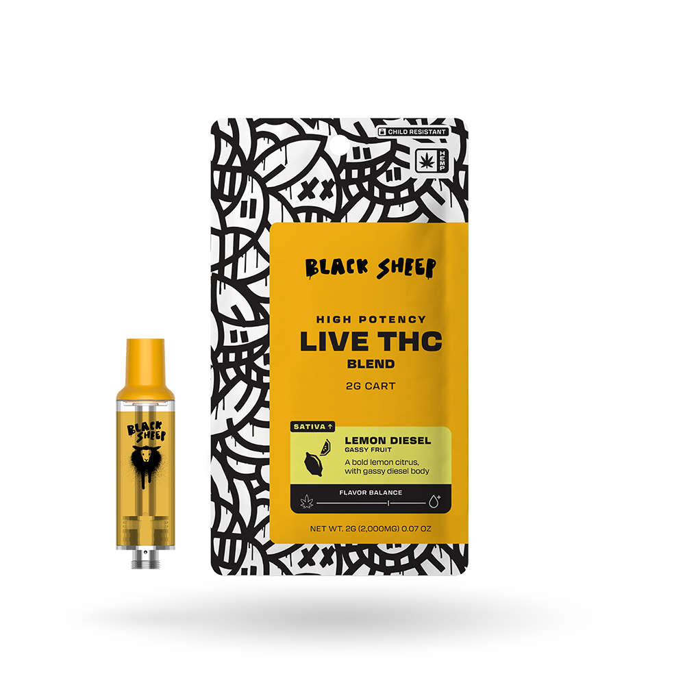 Live THC Blend Vape Cartridge: Lemon Diesel 2g
